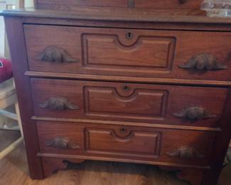 Antique Walnut Eastlake Style Dresser with Carved Acorn Pulls