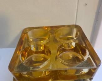 Amber Glass Ashtray with Four Compartments