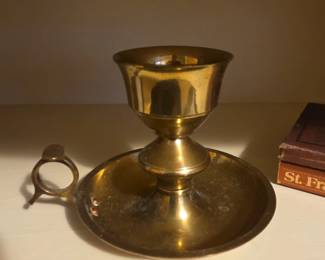 Vintage Brass Chamberstick Candlestick Holder with Ring Handle