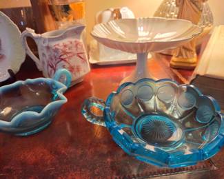 Fostoria Coin Glass Blue Compote Dish