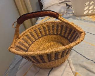 Handwoven Bolga Basket with Leather Handle