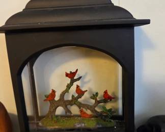 Black Metal Cardinal Water Lantern with Glitter