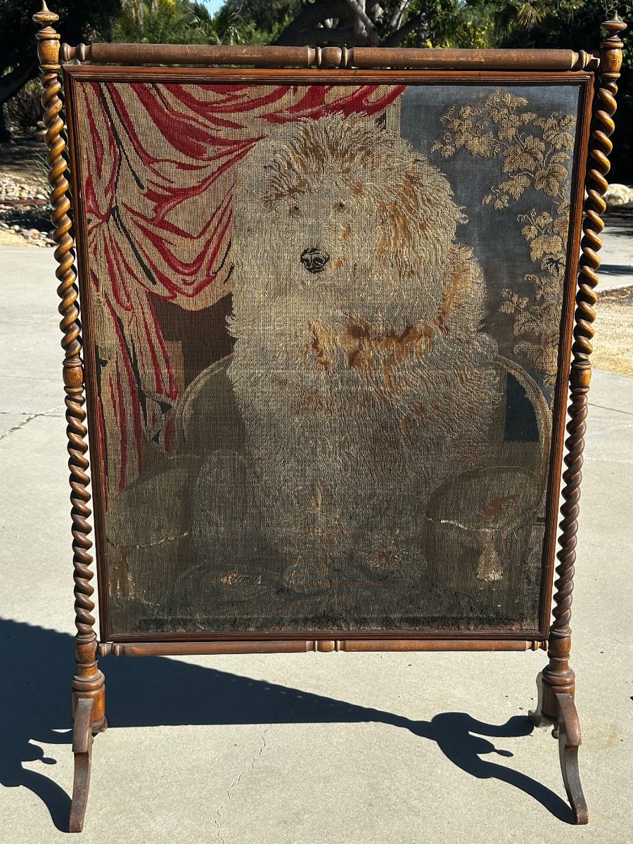 Great Pyrenees dog needlepoint fireplace screen