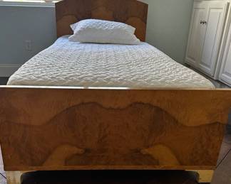 2 Art Deco birdseye maple single bed frames