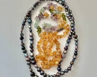 Black Pearl and Stone Necklaces