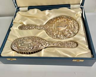 Sterling Silver Hallmarked Mirror and Brush Set in Original Box