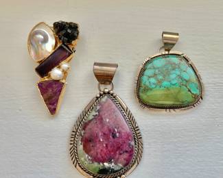 Kay signed Pearl and stone pendant, 2 Sterling Silver Signed Pendants