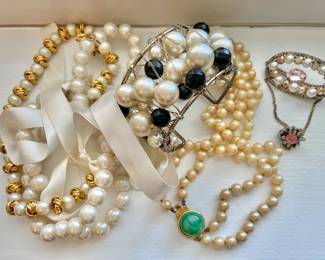 Faux Pearl Vintage Necklaces and Pin