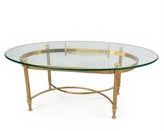 Lot 004  
Mid Century Brass and Glass Cocktail Table