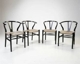 Lot 031   
Crate and Barrel Crescent Black Wood Wishbone Dining Chairs, Four (4)