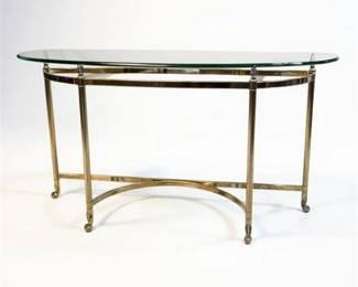 Lot 029   
Mid Century Brass and Glass Console Table