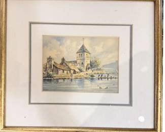 Lot 047  
Barday, Cottages by the Water, Watercolor on Paper