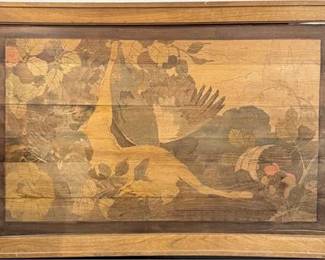 Lot 111-Sil   
Cornucopia and Hunt Scene Study, Burned and Stained Wood, Vintage
