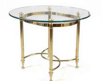 Lot 028   
Mid Century Brass and Glass Side Table