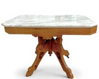 Lot 105   
Antique Eastlake Walnut Burl Marble Top Coffee Table