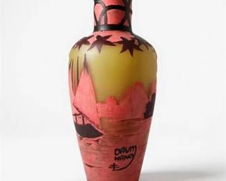 Lot 020-G   
Daum Nancy Cameo Glass Vase, Lake Scene