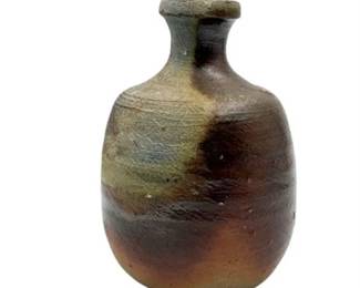 Lot 107- 
Raku Finished Stoneware Vessel, Signed