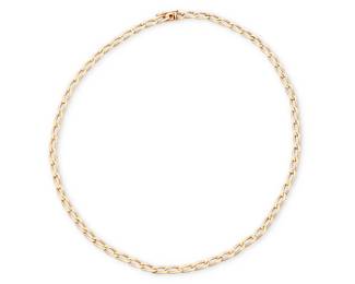 1137
A 14K Gold Chain
Of an elongated cuban link design

Length: 18 3/4 in.
22.0 grams gross
Estimate: $1,000 - $2,000
