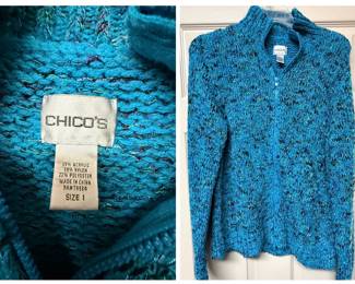 Chicos Blue Textured Knit ZipUp Sweater