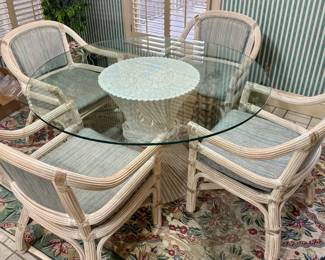 Wicker by Henry Link Dining Set with Glass Top Table and Four Chairs