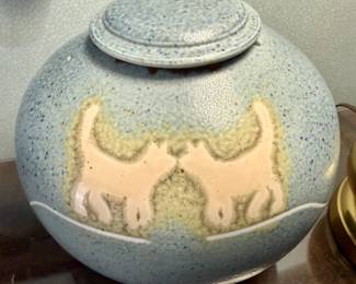 Ceramic Urn with Two Cats Design