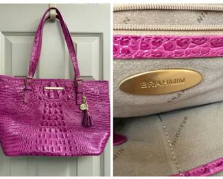 Fuchsia Pink Croc-Embossed Leather Tote Bag