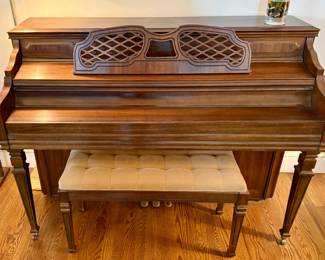 Kimball Console Upright Piano and Tufted Bench