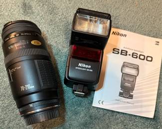 Nikon SB-600 Speedlight Flash Unit and a Nikon 70-210mm Camera Lens