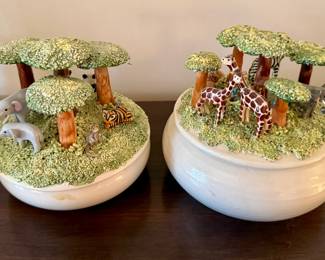 Vintage Safari Theme Animal Diorama Trinket Boxes