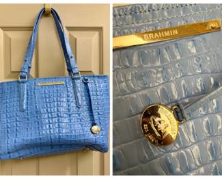 Blue Croc Embossed Leather Tote Bag