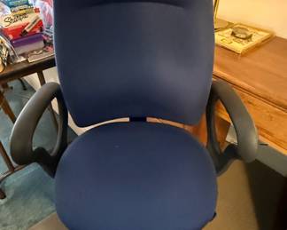 Blue Upholstered Office Chair with Casters