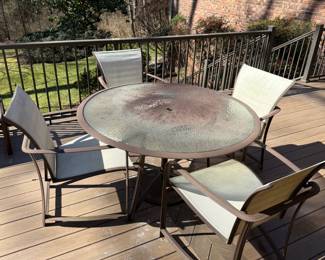 Round Glass Top Patio Dining Set with Four Chairs