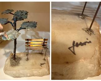 Mario Jason Bronze Tree and Bench Sculpture on Onyx Base