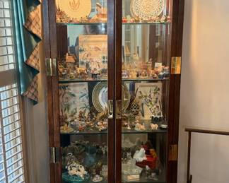 Campaign Style Wood and Glass Curio Cabinet