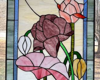 Stained Glass Peony Floral Panel