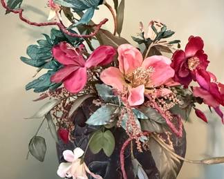 Vintage Artificial Floral Arrangement in Embossed Vase