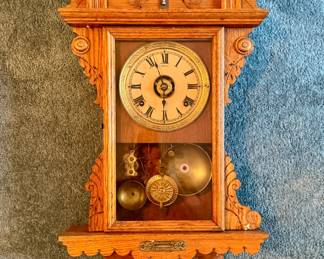 Oak Wall Clock with Brass Pendulum