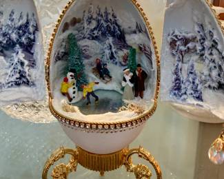 Vintage Musical Egg Diorama with Winter Scene