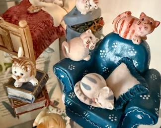 Ceramic Cat Figurines with Furniture