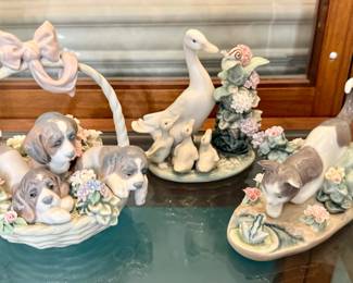 Porcelain Figurines (Lladro, "A Litter of Love") , Cat with Kittens and Duck with Ducklings
