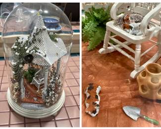 Miniature Gazebo Garden Scene in Glass Dome and Garden other Decorative Garden Elements