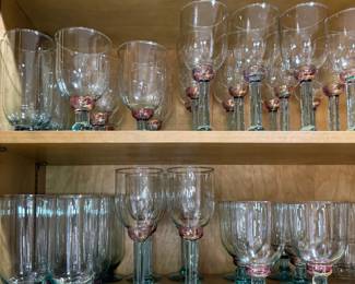 Vintage Wine Glasses and Tumblers with Pink or Purple Iridescent Accents