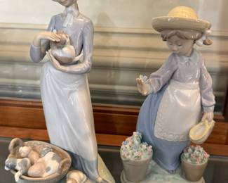 Lladro Porcelain Figurines " My Puppies " and Girl with Flowers