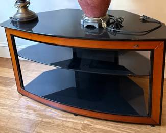 BellO AVSC Corner TV Stand with Black Glass Shelves