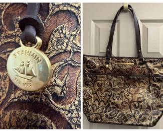 Embossed Metallic Brown Textured Leather Tote Bag