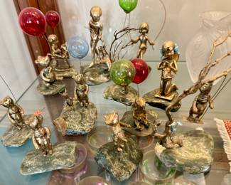 Bronze Figurines of Children and Bears with Balloons for Gumps