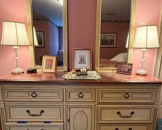 Stanley Furniture French Provincial Style Dresser with Two Mirrors