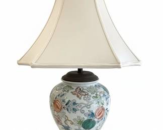 Floral Design on a Ginger Jar-Shaped Base Porcelain Vase Lamp