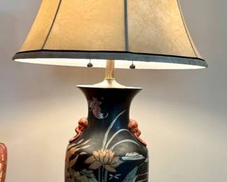 Porcelain Vase Lamp with Lotus and Bird Motif