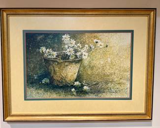 Framed Art of Daisies in a Bucket